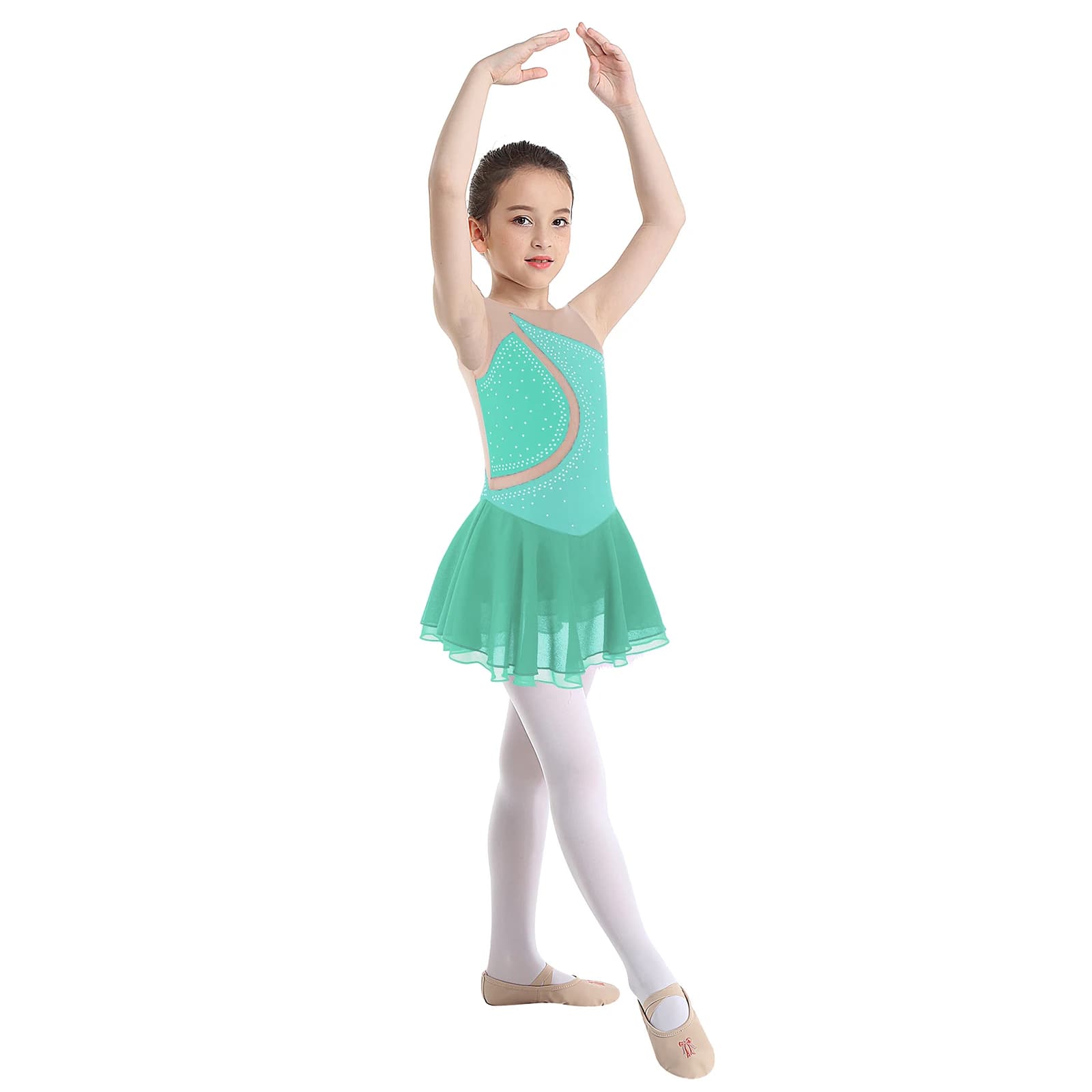 Vestito da pattinaggio artistico per bambina, vestito da pattinaggio a rotelle, ginnastica, body, giuntura in rete, abbigliamento da ballo, performance di danza classica