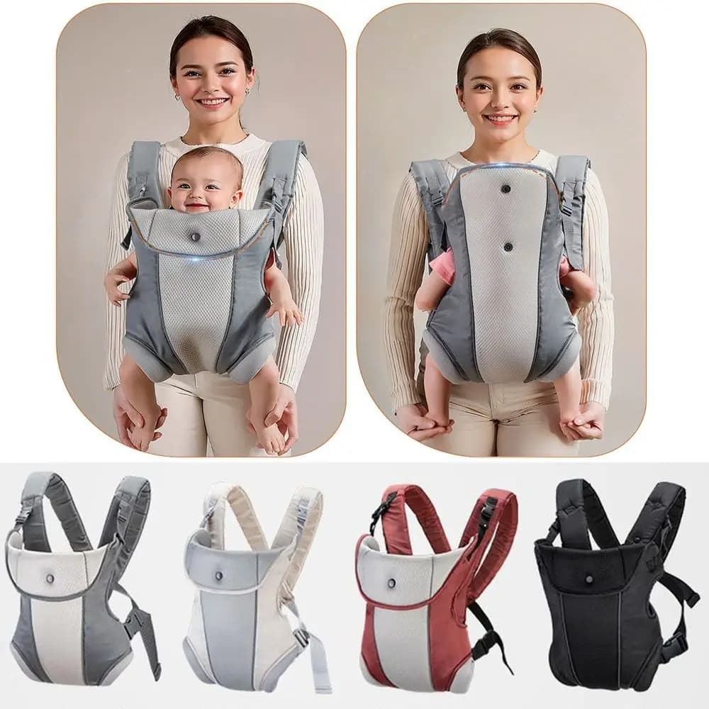Marsupio Ergonomico 4-in-1 per Neonati, Facilmente Regolabile, Frontale, Traspirante, con Cintura Lombare e Zaino per Bambini