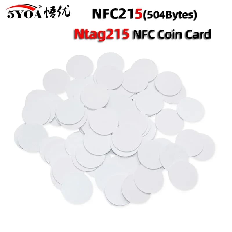 5YOA 50/10/50 pz NFC Ntag215 Ntag213 216 213 Moneta TAG Chiave 13.56 MHz 215 Etichetta Carta RFID Etichette ultraleggere 25 mm di diametro Rotondo