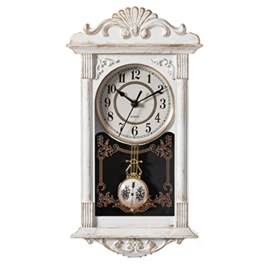 Orologio da Parete Vintage Stile Nonno con Pendolo in Plastica Effetto Legno a Batteria