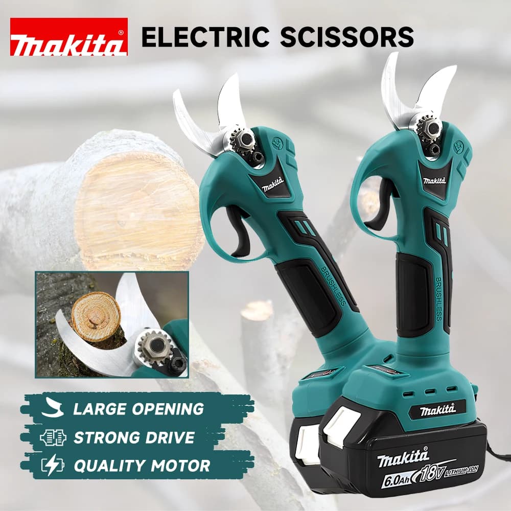 Forbici Elettriche Professionali Makita 18V a Batteria, Cesoie per Potatura Senza Fili, Motore Brushless ad Alta Potenza per Rami di Alberi da Giardino