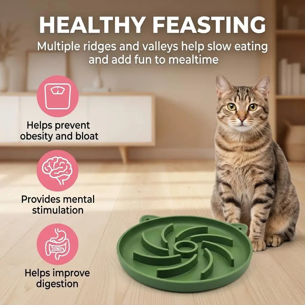 Cute Cat Ear Silicone Slow Feeding Plate Anti Choking Pet Food Dish Non-slip Kitten Slow Eater Bowl For Small Pets