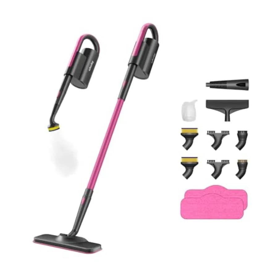 Pulitore a Vapore con Vaporizzatore Portatile Staccabile per Pavimenti in Legno, Laminato, Piastrelle e Fughe, Nero con 14 Funzioni in 1