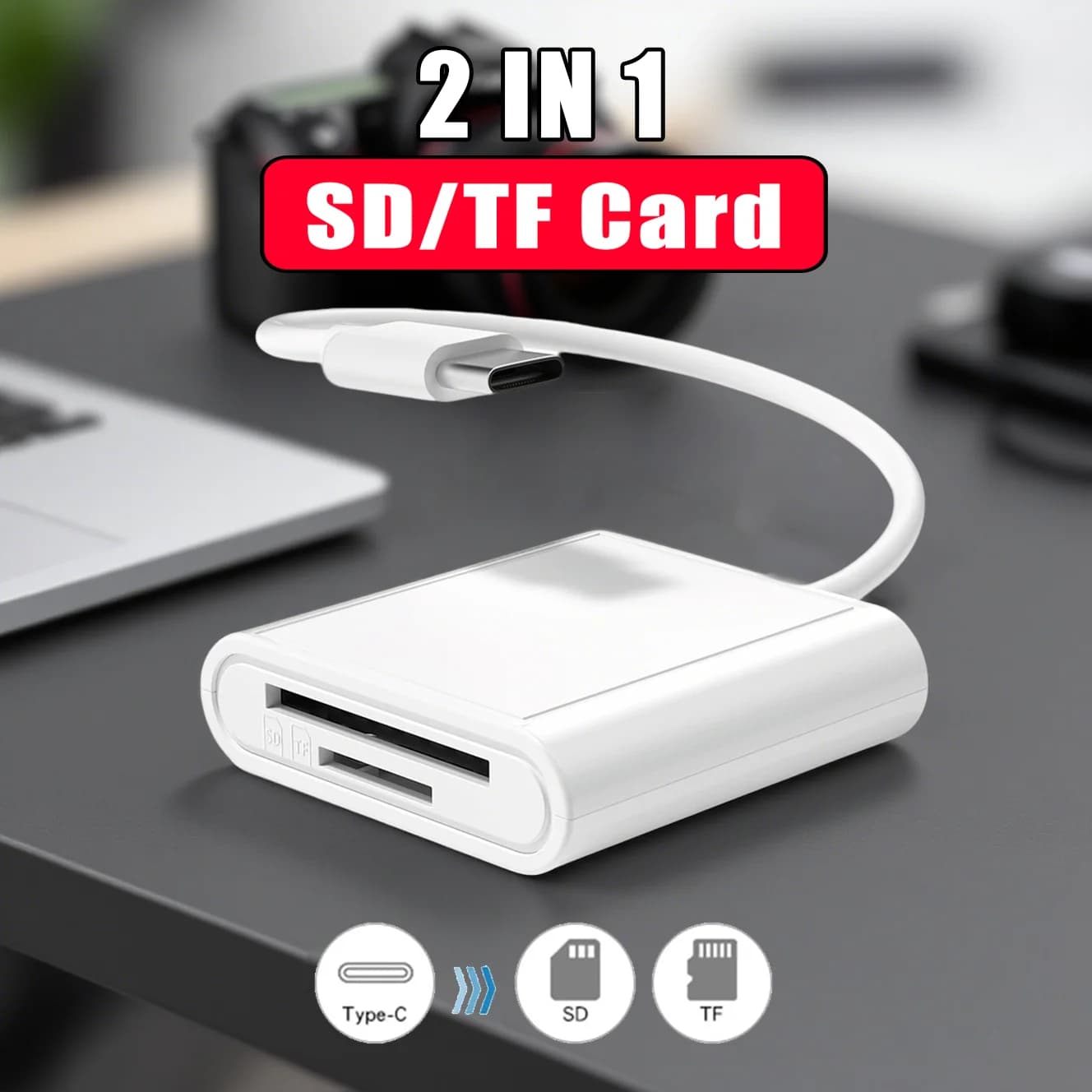 Adattatore OTG per lettore di schede da tipo C a SD/TF per iPad 16 15 Pro Convertitore di schede di memoria 2 in 1 Samsung Huawei con trasferimento rapido dei dati
