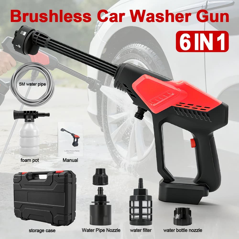 Idropulitrice ad alta pressione senza spazzole da 300 bar, potente pistola ad acqua senza fili 6 in 1, strumento per la pulizia del giardino e lavaggio auto, compatibile con batteria Makita 18V