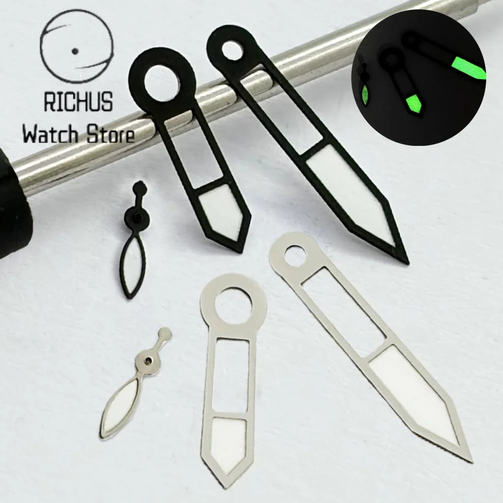 RICHUS ETA6497 Lancette per Orologio Argento/Nero con Luce Notturna Verde Compatibili con Movimenti ETA 6497 6498 ST3600 3620 Parti per Orologi Meccanici