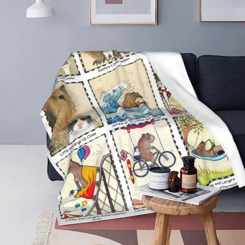 Coperta scozzese a cartoni animati Capybara in pile per tutte le stagioni Poster di animali carini Coperta super calda per copriletto del divano di casa