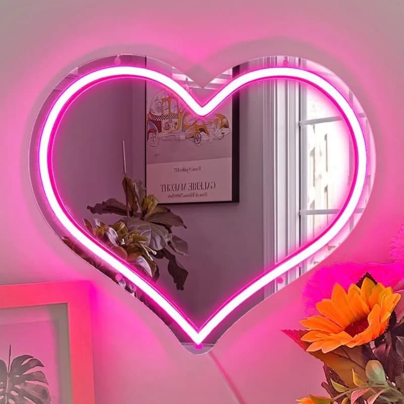 Insegna al neon a specchio a forma di cuore a LED per decorazioni da parete Luce al neon a LED alimentata tramite USB dimmerabile per regalo di compleanno per anniversario di matrimonio per le donne