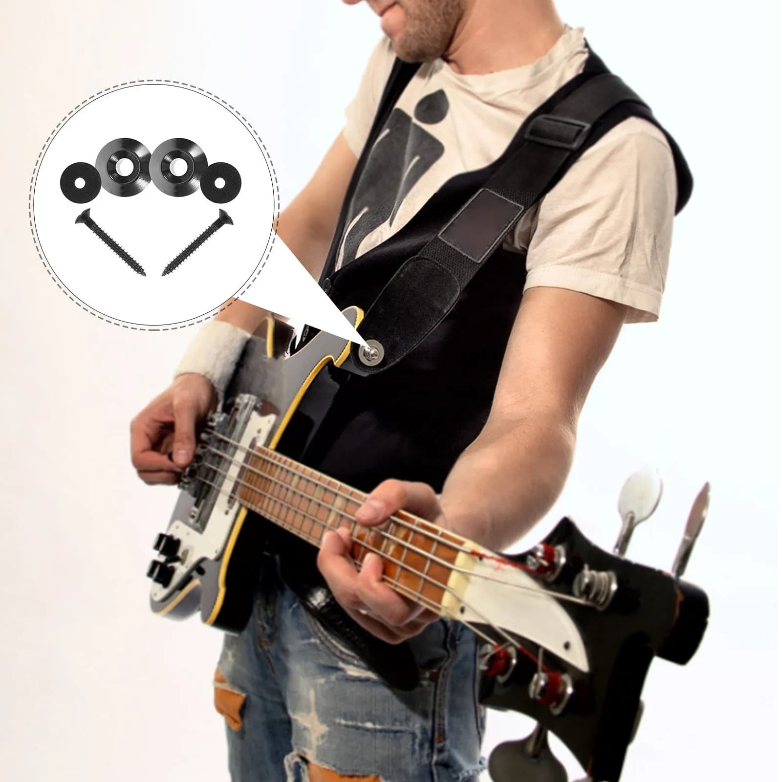 2 Pezzi Fermacorda a Testa di Fungo in Rame Premium per Chitarra Acustica, Elettrica, Basso, Ukulele - Facile Installazione