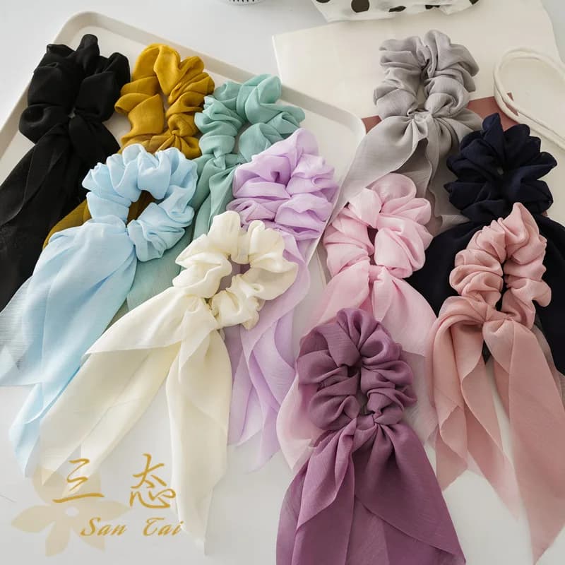 1Pc Moda 25 cm Chiffon Nastro lungo Scrunchies Donne Ragazze Coda di cavallo Sciarpa Fasce elastiche per capelli Cravatte Titolari Accessori per capelli