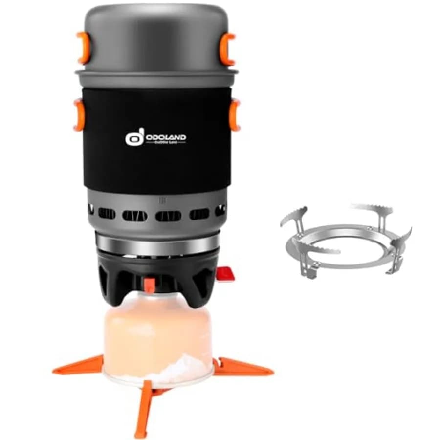 Set da Cucina da Campeggio 7-in-1 con Pentola a Scambio di Calore e Fornello da Backpacking per Escursionismo, Trekking, Pesca e Picnic
