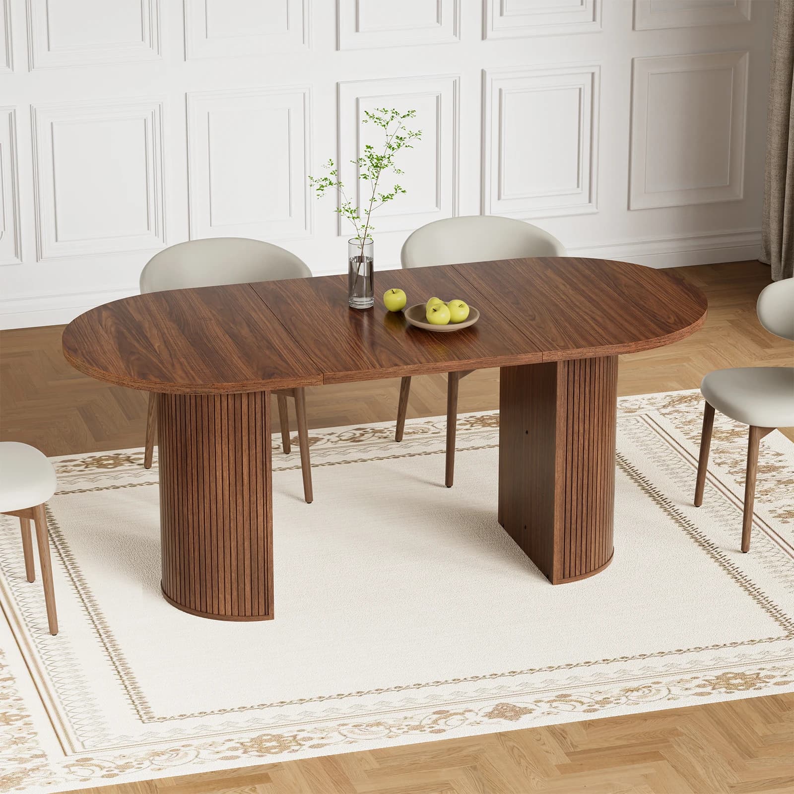 Tavolo da pranzo ovale da 70,8 pollici per 6-8 persone Tavolo da cucina con gambe semicilindriche Base grande tavolo da pranzo rotondo in legno moderno