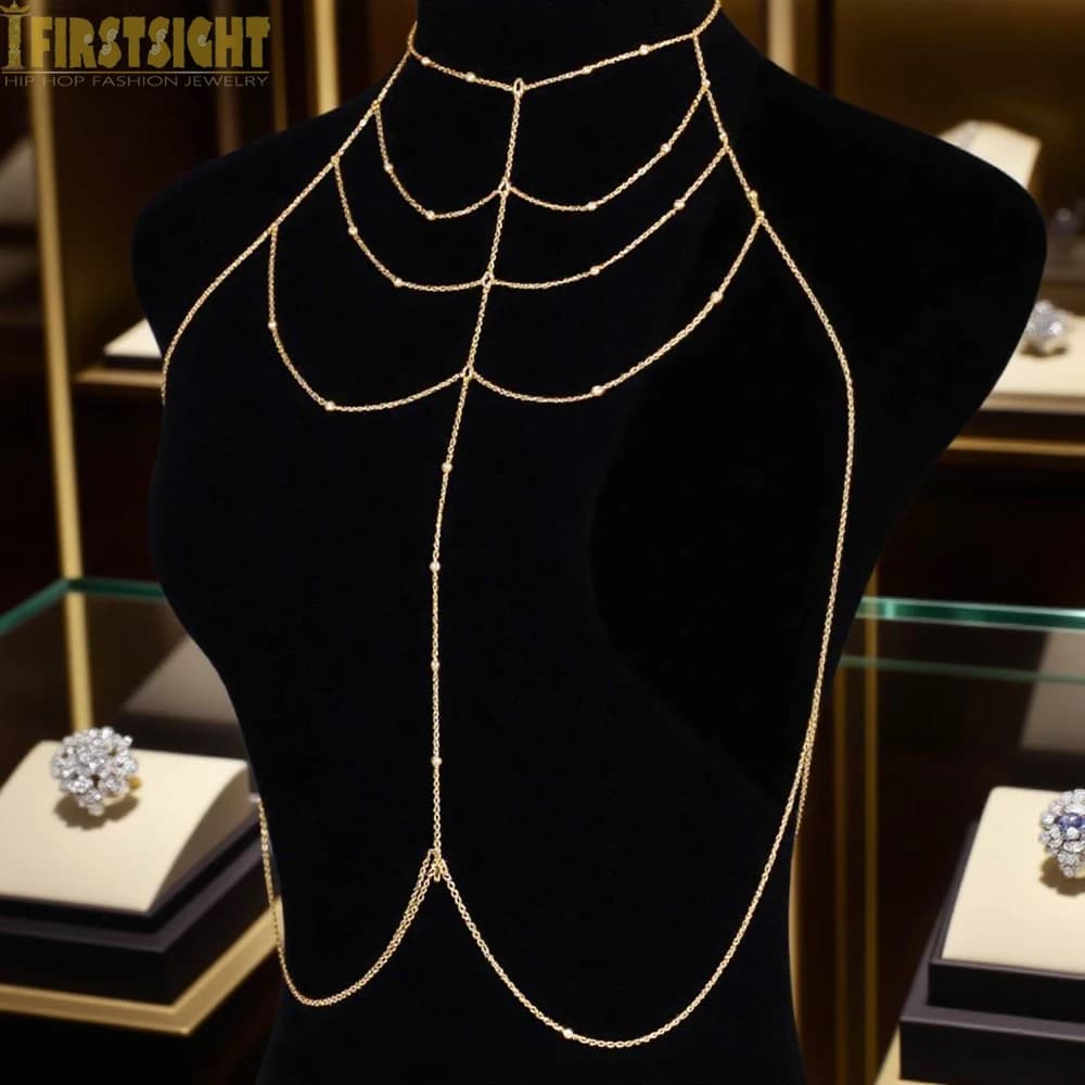 2026 New Gold Color Micro Pave 5A Cubic Zirconia CZ Station Chain Multi Layer Body Necklace Luxury Fashion Sexy Women Jewelry