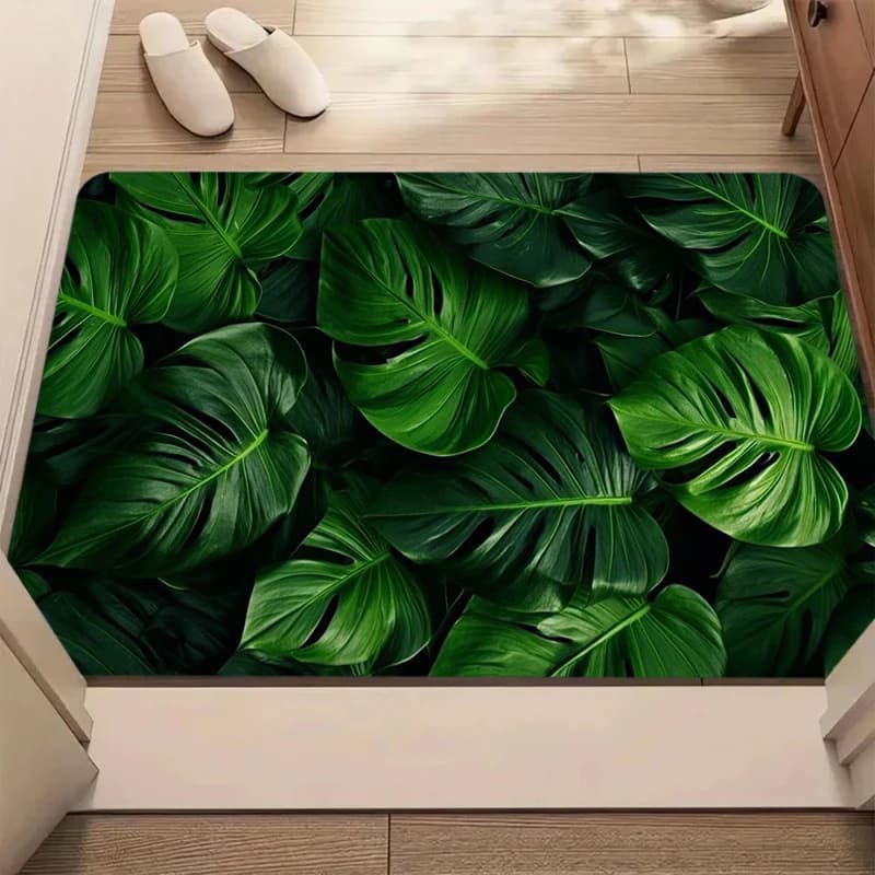 Tappeto d'ingresso con motivo a foglia di Monstera, decorazione per la casa, tappetino antiscivolo, tappeto di benvenuto a tema piante tropicali