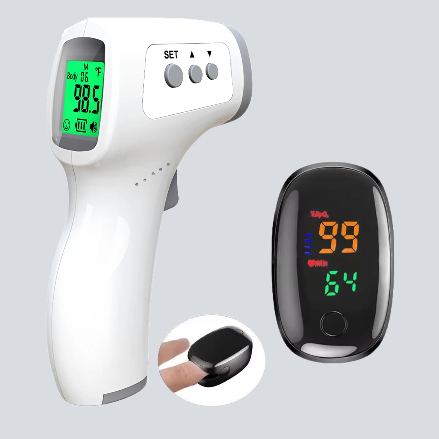 Non-Contact Ear Thermometer Finger Oximeter,for Infant & Adult, LCD Digital Display, Temperature/Pulse Rate Measurement