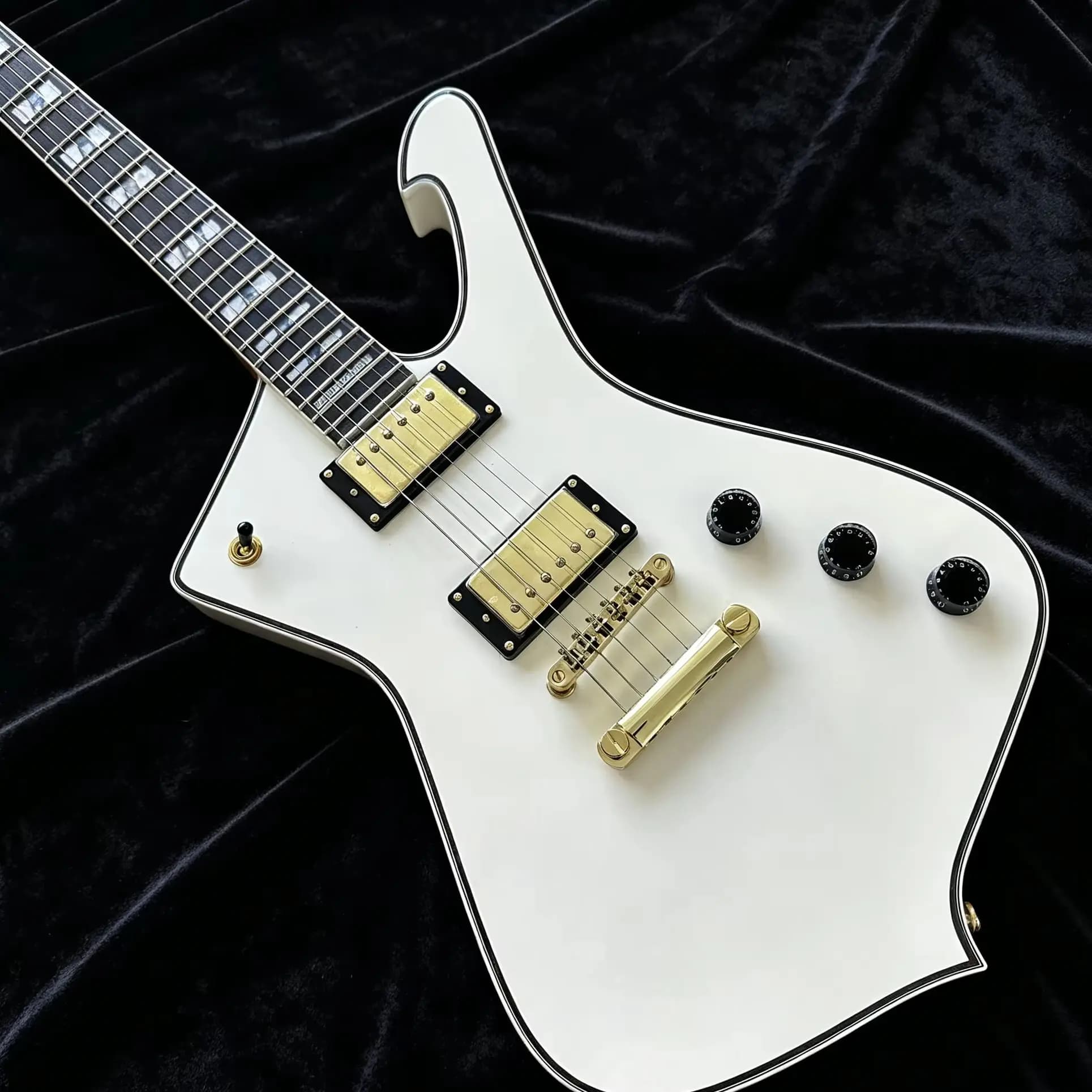 Custom Pearl White Iceman Style Electric Guitar Solid Mahogany Body Free Shipping