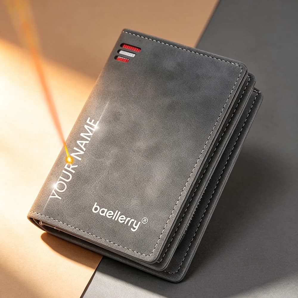Baellerry New Short Men Wallets Name Engraved Coin Pocket Zipper Card Holder Luxury Male Purses Photo Holder Brand Men Wallet