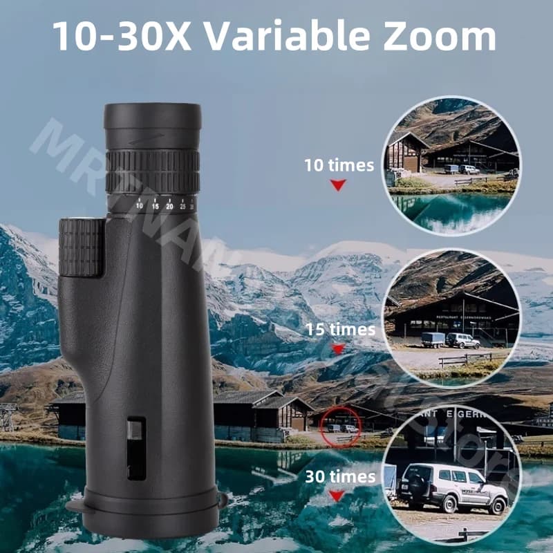 10-30x50 Telescopio Monoculare Zoom HD Camping Potente telescopio con treppiede Clip per telefono per guardare binocoli da caccia per uccelli