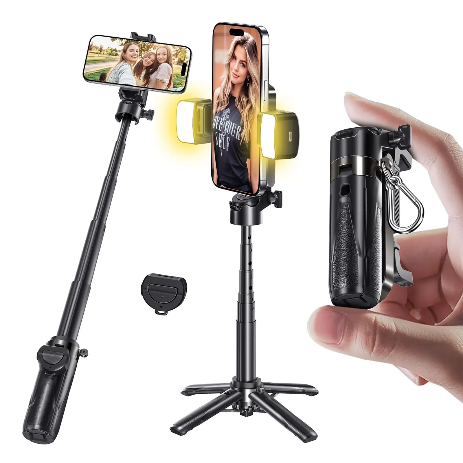 Treppiede per selfie stick, treppiede retrattile per telefono portatile tascabile per fotografie, streaming live, registrazione video