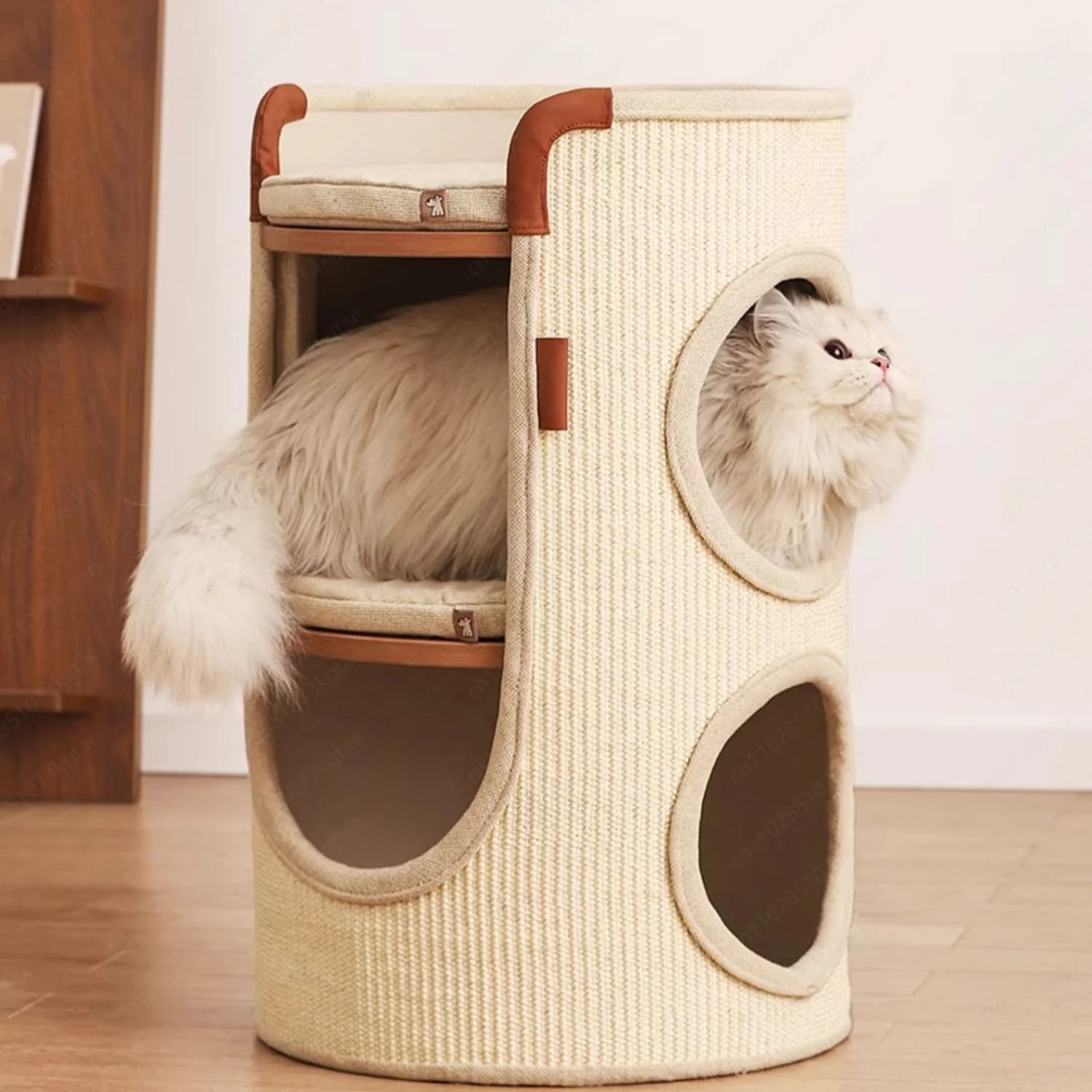 Tiragraffi in sisal monopezzo moderno, ecologico e durevole e albero per gatti per uso domestico per piccoli appartamenti