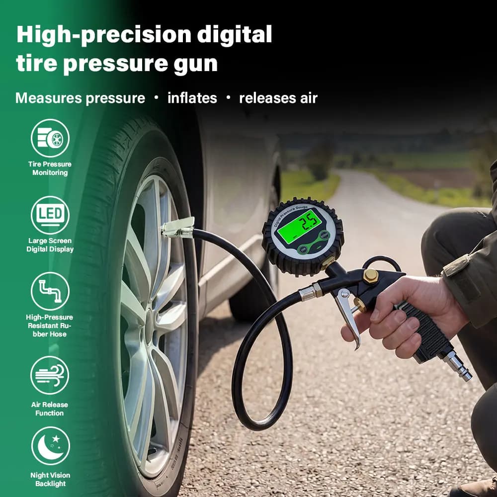 Nuovo Tester per Veicoli con Retroilluminazione e Display LCD Digitale da 200 PSI, Manometro per Pneumatici e Gonfiatore