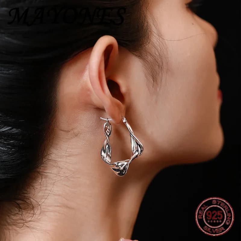 NUOVI orecchini ad anello intrecciati irregolari in argento sterling S925 per le donne Gioielli di moda di fascia alta di lusso leggero