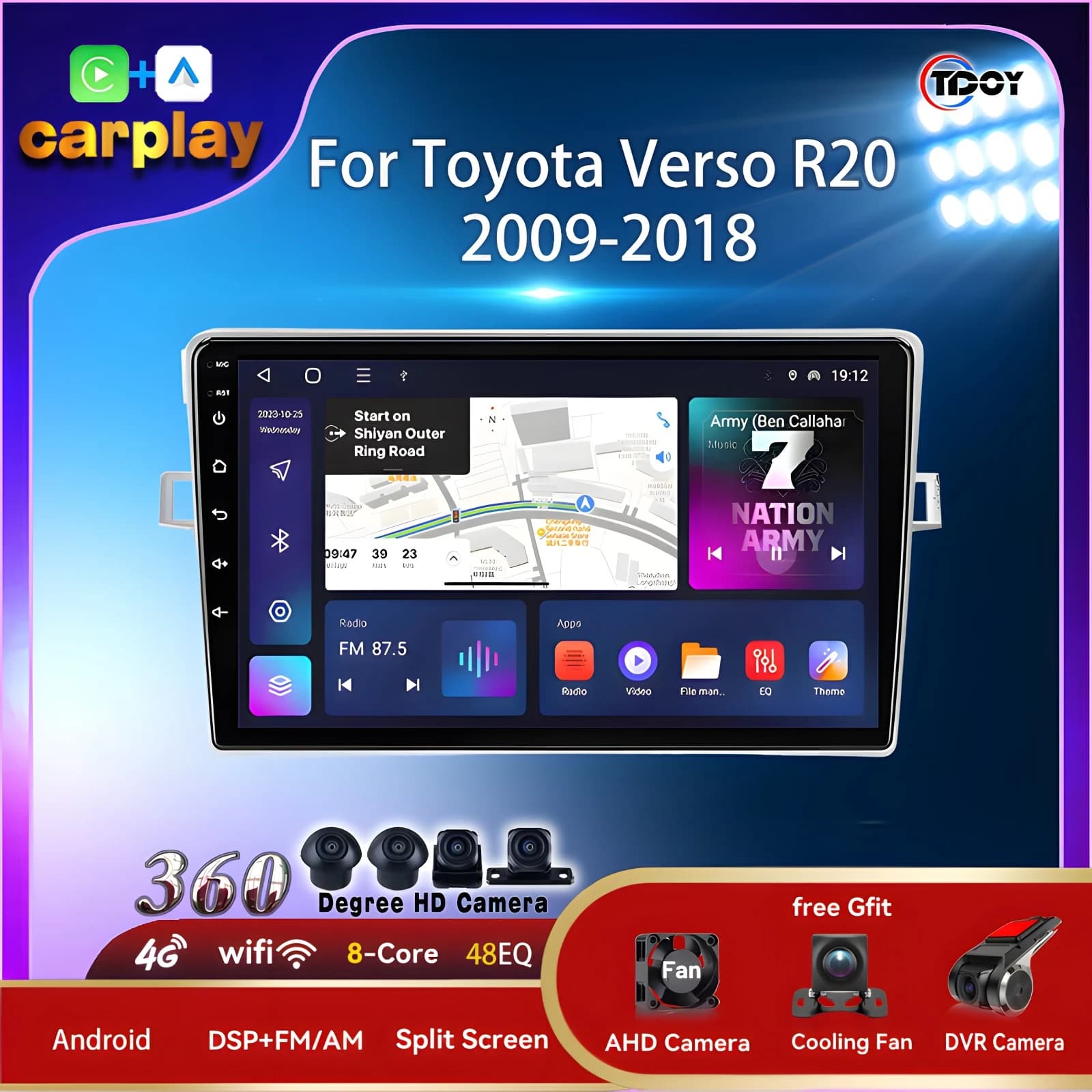 Autoradio Autoradio Per Toyota Verso R20 2009-2018 Android Auto Wireless Carplay Bluetooth WIFI GPS Video Player Multimediale Auto