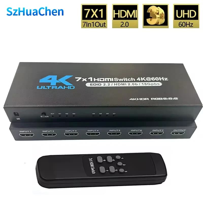 HDMI 2.0 Switch 7 in 1 out 4K 60Hz HDMI Switch 5X1/4X1 HDR HDMI 2.0 Switcher Remote for PS5 Xbox Series X NS Switch PC 4K HDTV