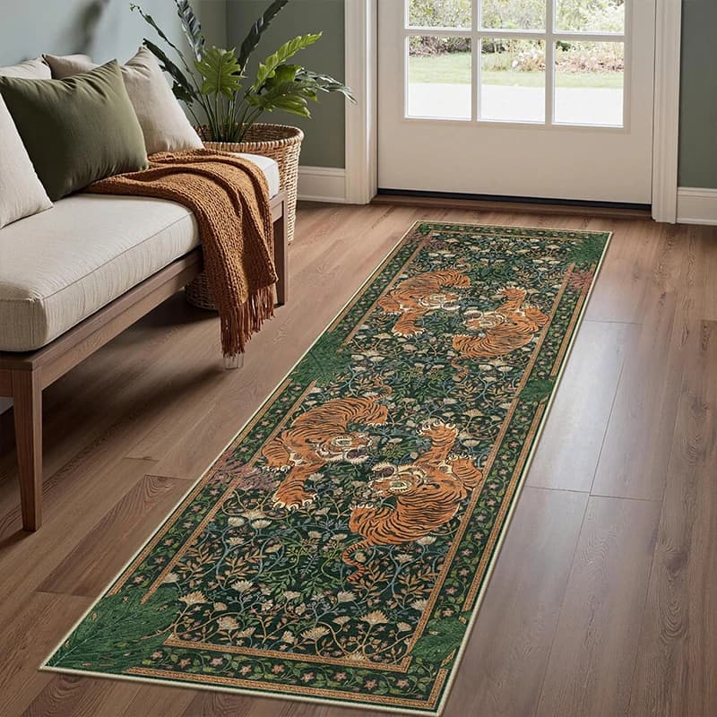 Hallway Carpet Runner Rug Corridor Long Carpets Non-slip Floor Mat Machine Washable Green Tiger Pattern Rugs Bedside Floor Mats