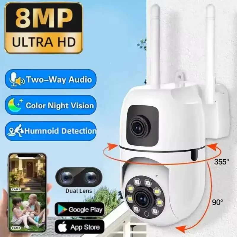 Telecamera Wifi da 8 MP Telecamere esterne wireless di sicurezza a doppio obiettivo Audio bidirezionale Visione notturna a colori Rilevamento baby monitor Cam wireless