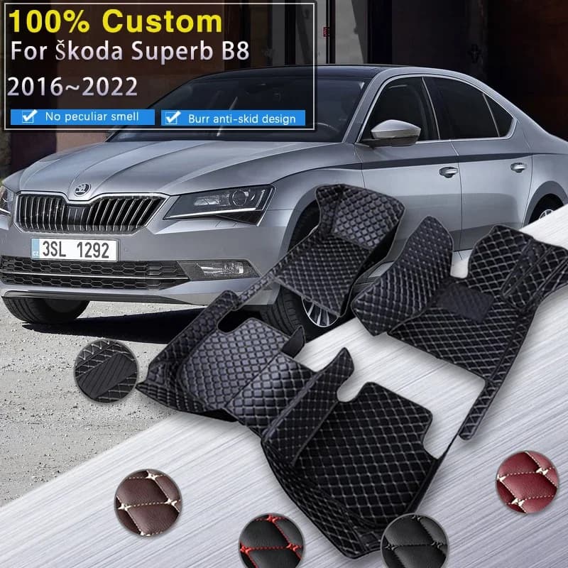 Tappetini per auto 3D RHD per Skoda Superb B8 3V 2016 ~ 2022 2021 2020 Tappeti Tappetino in pelle Parti interne Tappetino impermeabile Auto Acce
