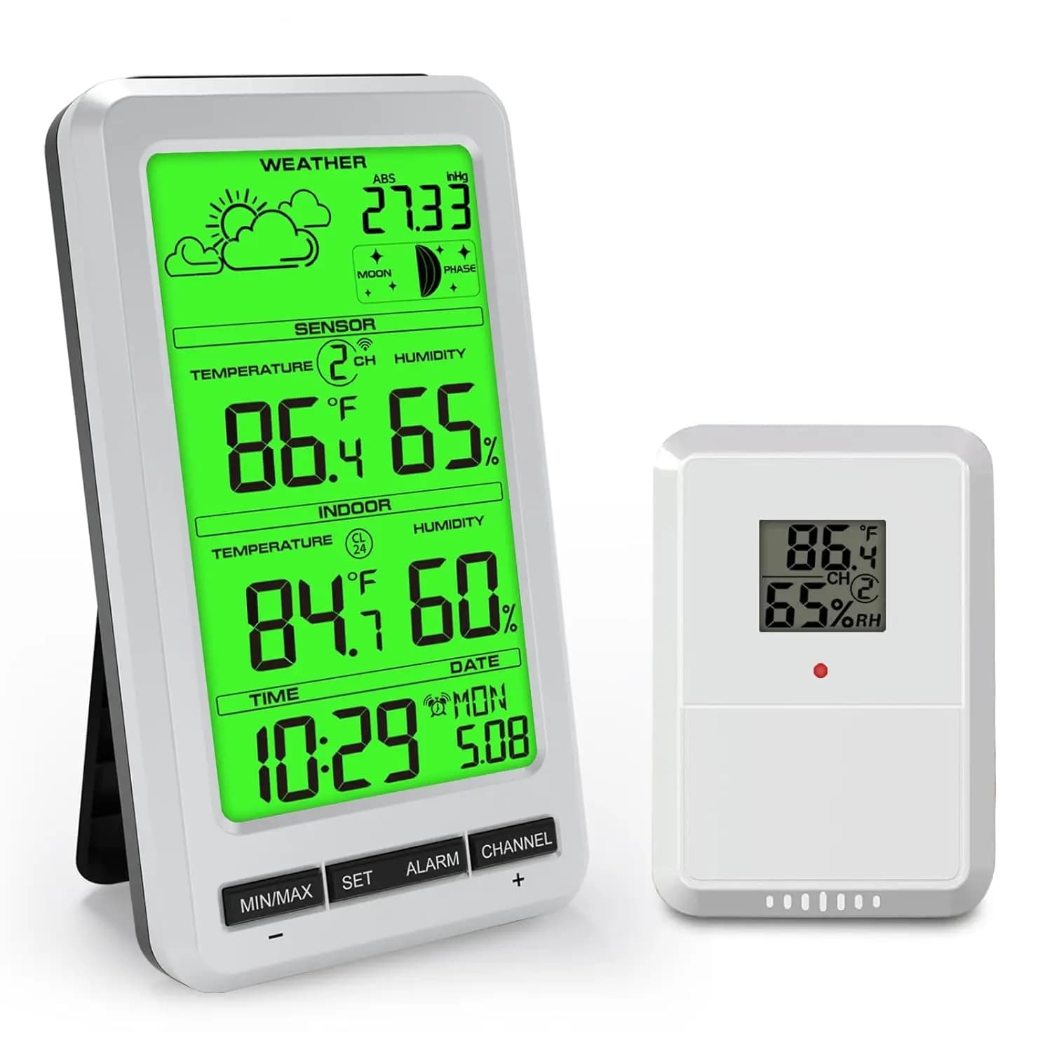 Weather Station Wireless In/Outdoor Thermometer Digital Temperature and Humidity Monitor with Moon Phase Weather Forecast