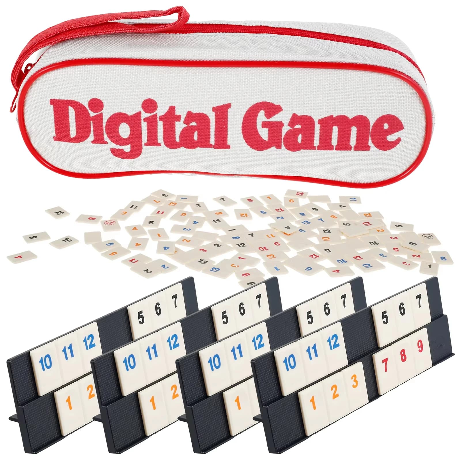 Gioco Rummy Cube Mahjong Israeliano 104 Tessere 4 Supporti Valigetta Portatile Set da Viaggio Gioco da Tavolo Classico per Famiglie ​ Mahjong