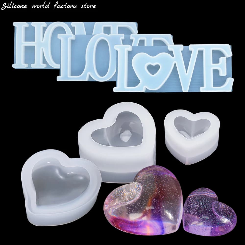 Silicone World 3D Heart Candle Silicone Mold Letters Epoxy Resin Mold DIY Crafts Aromatherapy Gypsum Soap Mold Home Decoration