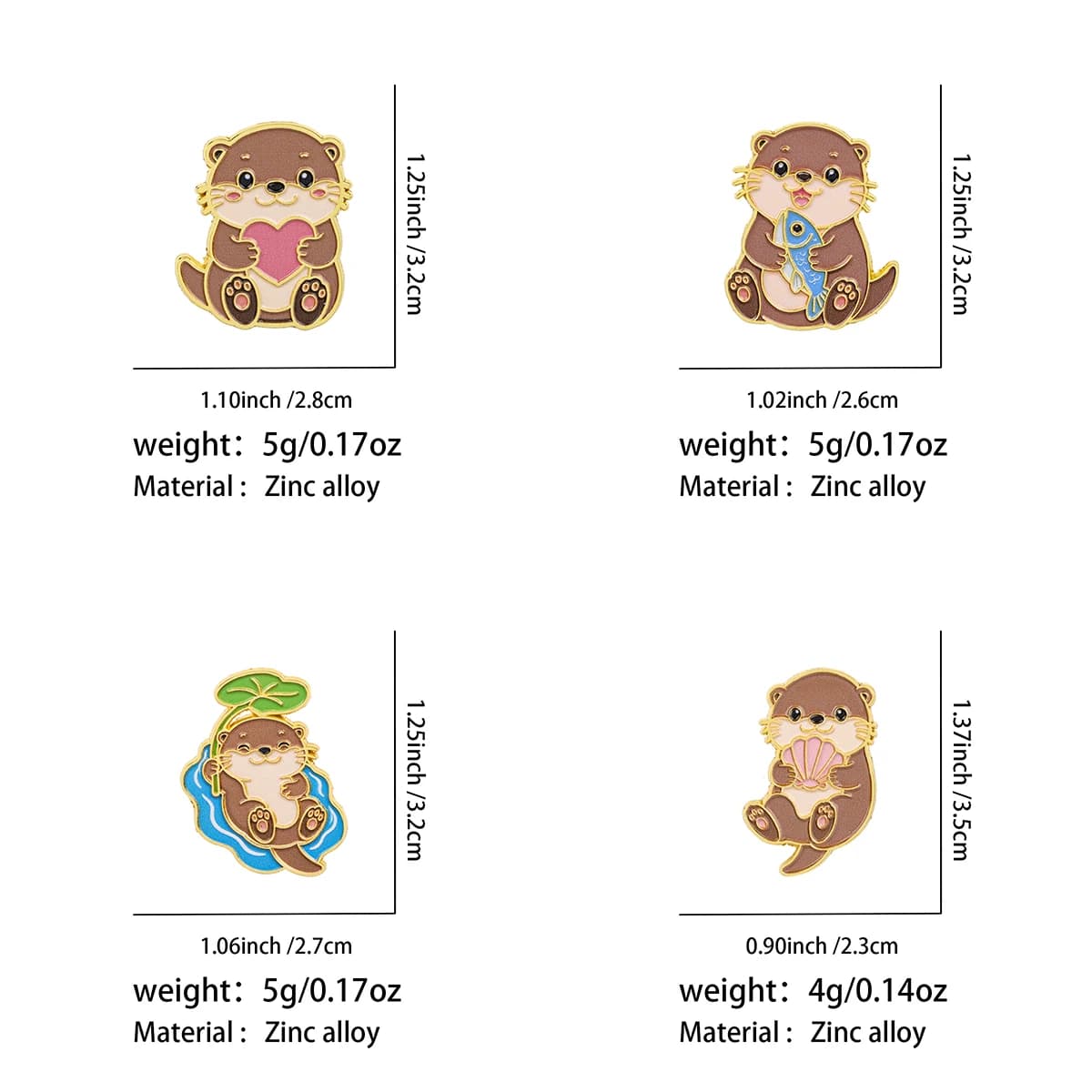 4pcs Cute Otter Enamel Lapel Pin Funny Brooch Badge Fashion Decorative Jewelry Clothes Backpack Decor Accessory Lovely Gift