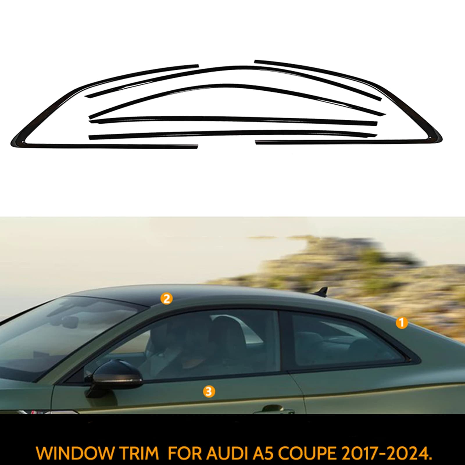 Black Exterior Window Cover Trim Strip Door Frame Molding Weatherstrip Seal Styling For Audi A5 S5 RS5 2 Door Coupe 2017-2024