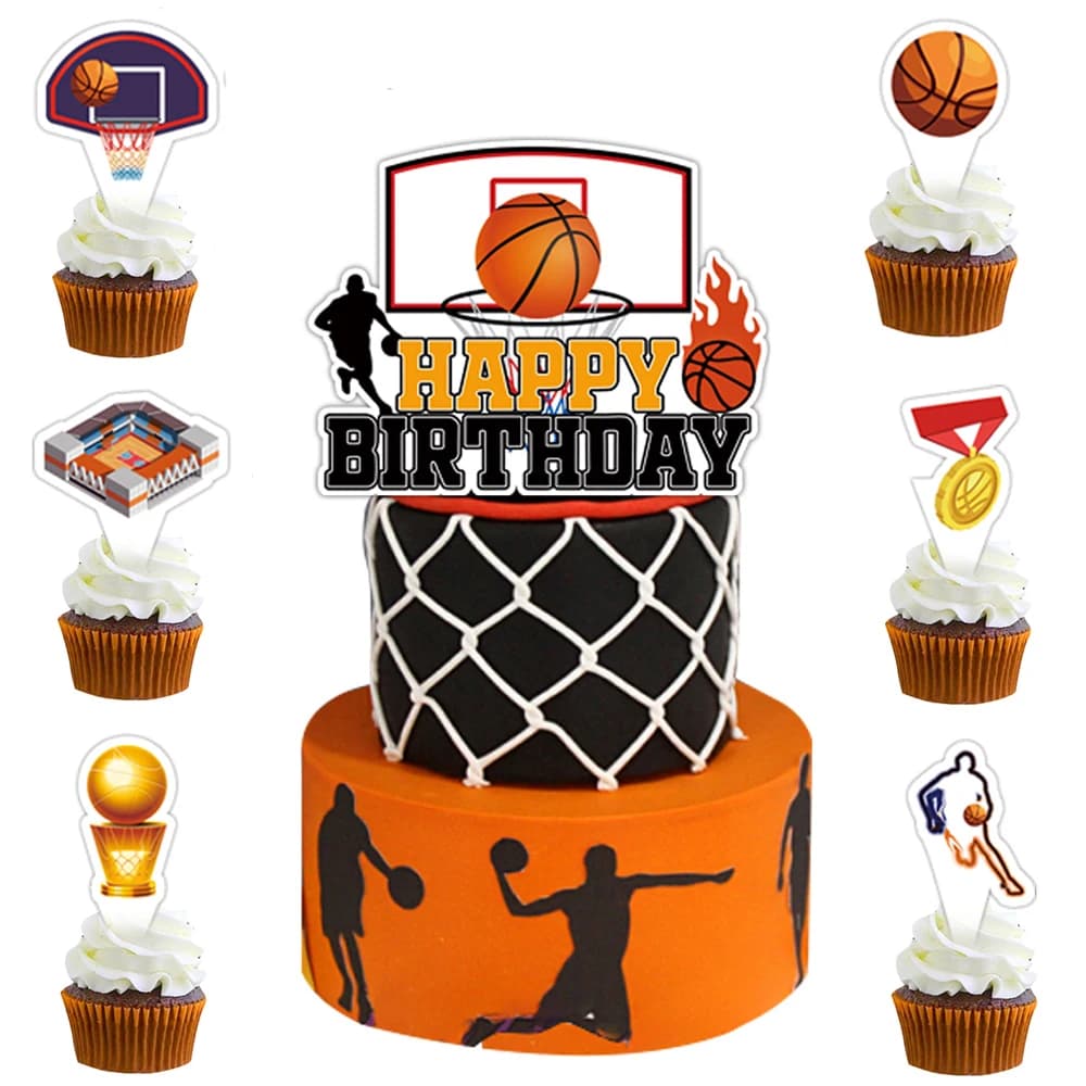Topper per torta di buon compleanno di basket Tema sportivo di basket Scegli torta di compleanno per tema Baby Shower Decorazioni per torta per feste di compleanno