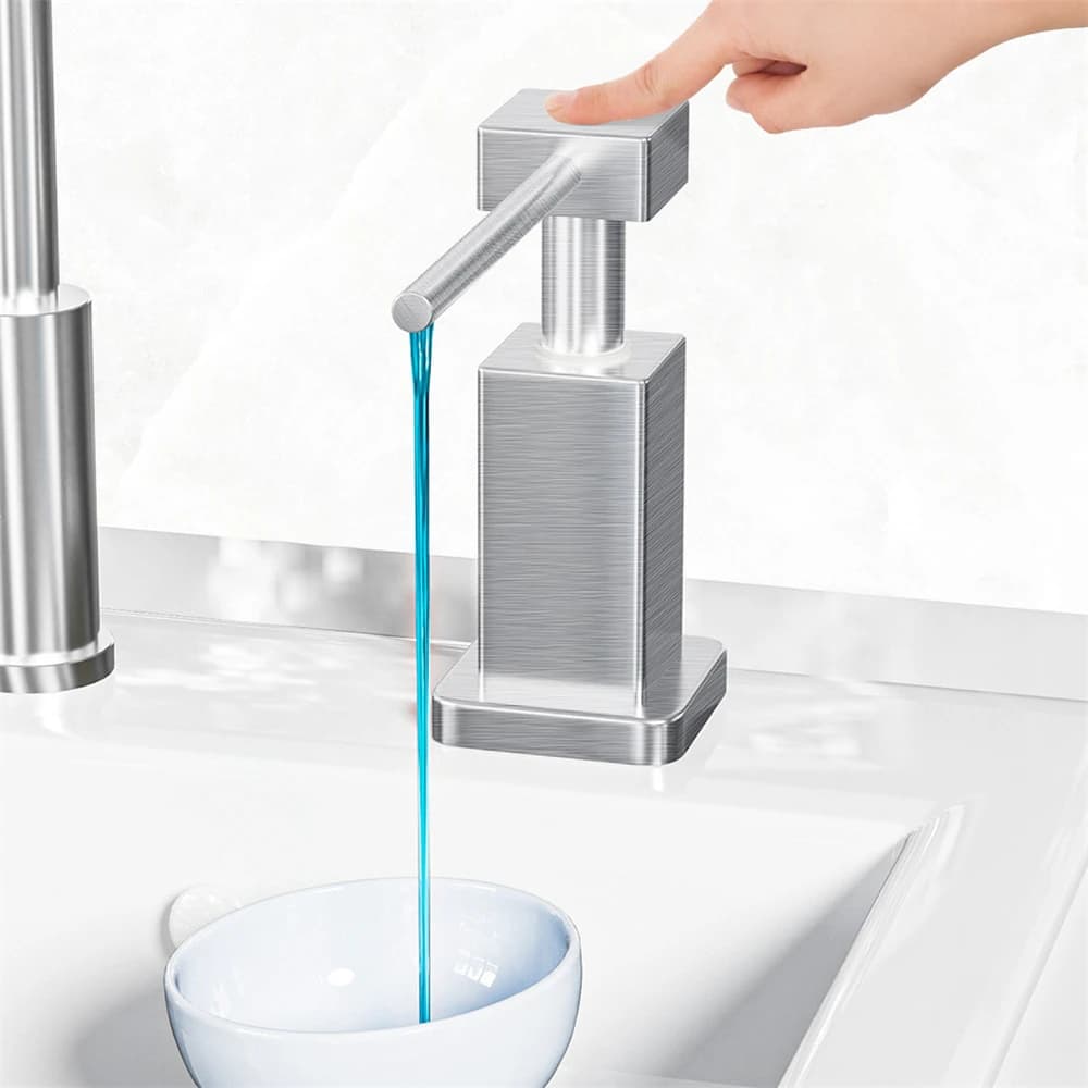 Dispenser di Detersivo Integrato per Lavello da Cucina in Acciaio Inox, Erogatore di Sapone Liquido da Tavolo con Pompa a Pressione Manuale per Lavaggio Piatti