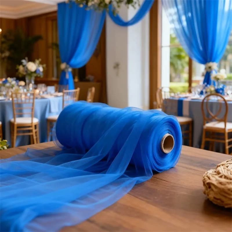 Vibrant Royal Blue Transparent Sheer Tulle Ceiling Drapes, Flowy Airy Voile Curtain for Wedding Reception, Bridal Shower