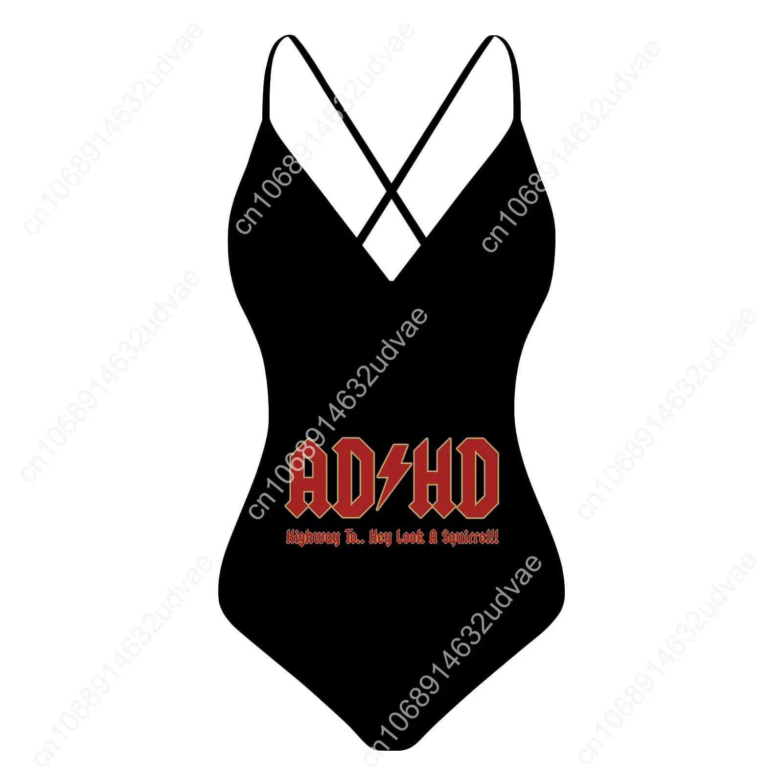 Go All Out Adult ADHD Highway to Hey Look At Squirrel Music Funny Neck V Halter Back Swimwear Women's Customized Beach Clothing