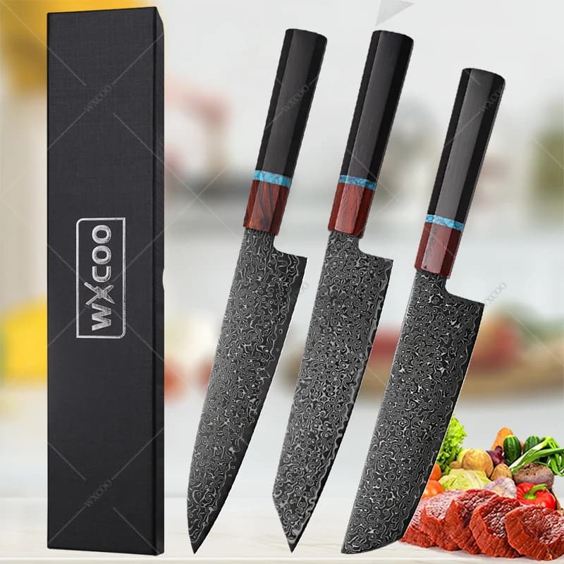 WXCOO Set di coltelli da chef giapponesi professionali in vero acciaio di Damasco VG10 Coltelli da cucina per carne, pesce, frutta, con confezione regalo