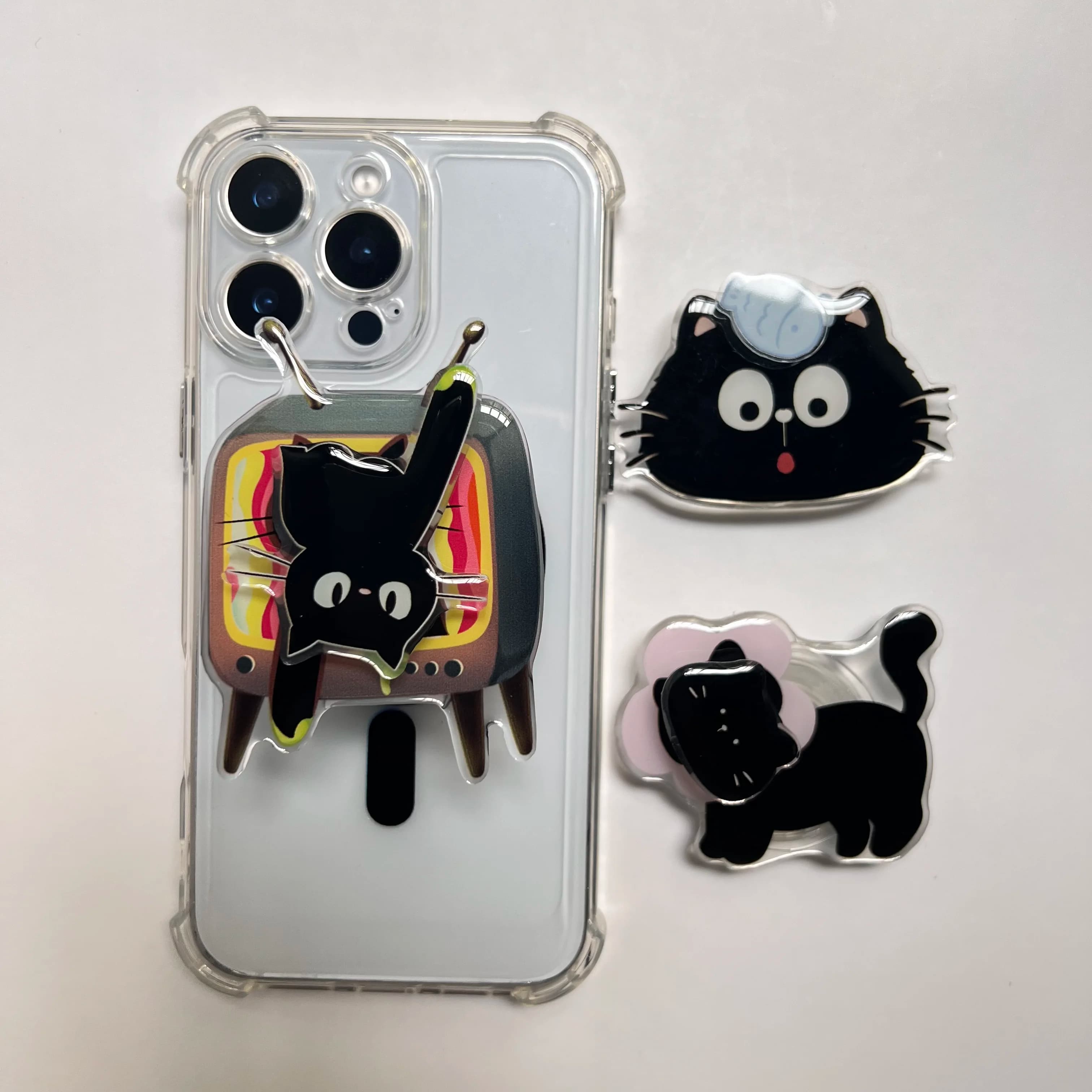 Simpatico gatto nero con rotazione a 360 gradi per supporto per telefono Magsafe pieghevole per Iphone Samsung custodia per telefono regalo per ragazza