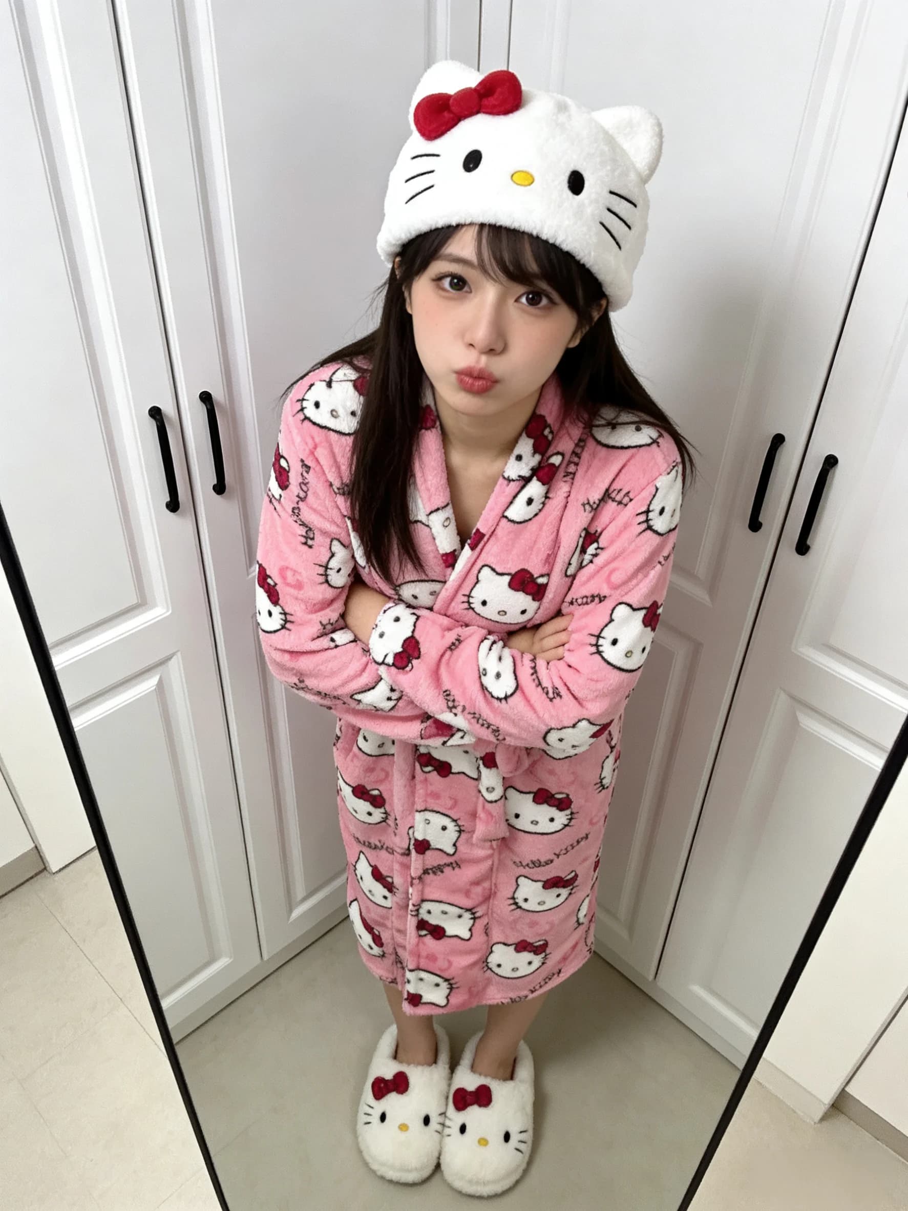 Hello Kitty pink flannel bathrobe, cute anime cartoon Y2K, creative gift, outfit for best friend, themed party outfit