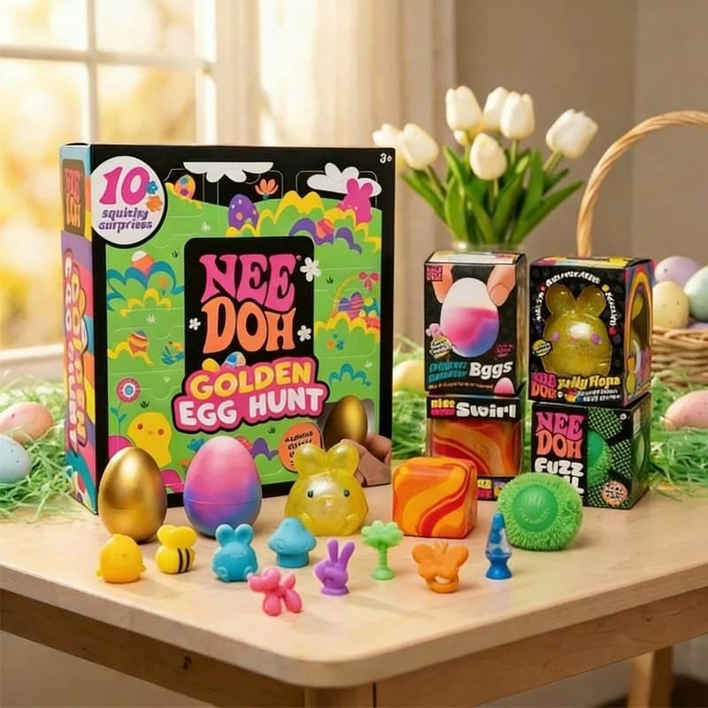 2026 Needoh Golden Egg Treasure Hunt Blind Box Fidget Spinner Pasquale con Sorpresa Morbida all'Interno Antistress per Feste Pasquali per Bambini