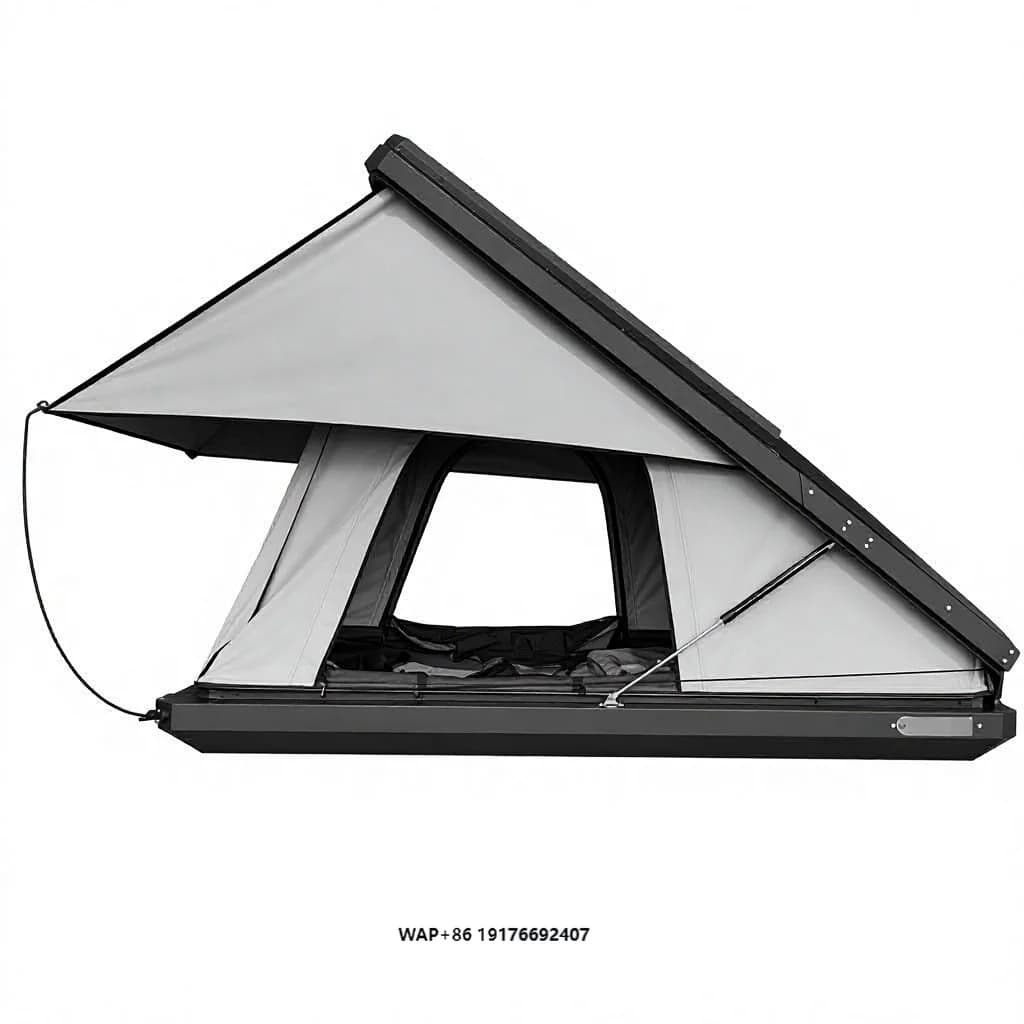 DG Aluminum Triangle Hard Shell Roof Top Tent 230x145cm Poly Waterproof Ring Light Ladder Roof Rack SUV 4x4 Camping