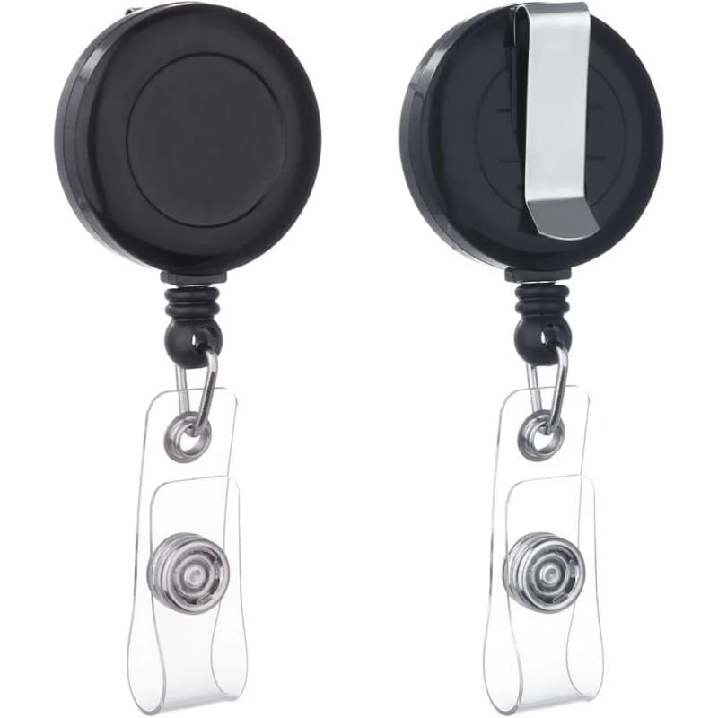 Portabadge Avvolgibile, Porta Badge Retrattile con Clip da Cintura per Tessere Identificative (Nero, Confezione da 2)