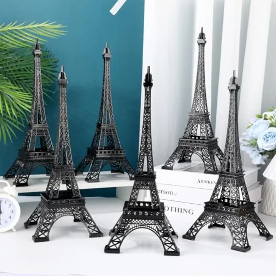 Set di 6 Statuette della Torre Eiffel da 15'', Modello in Lega Metallica, Figurina da Collezione, Artigianato Artistico di Parigi