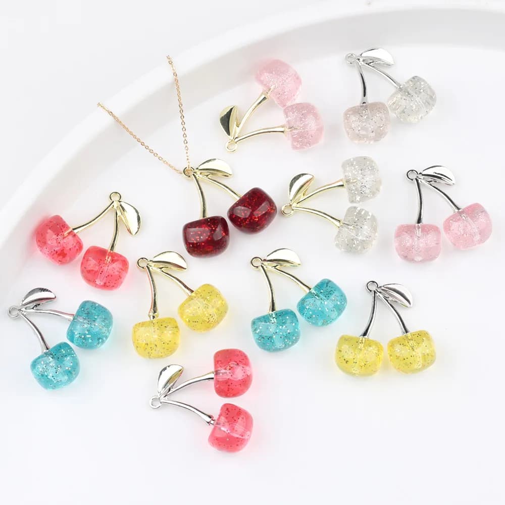 6 pcs/lot 29*28MM In Zinc Alloy Resin Cherry Fruit Pendants and Pendants FAI Necklace by TE Bracelet Earrings Accessories