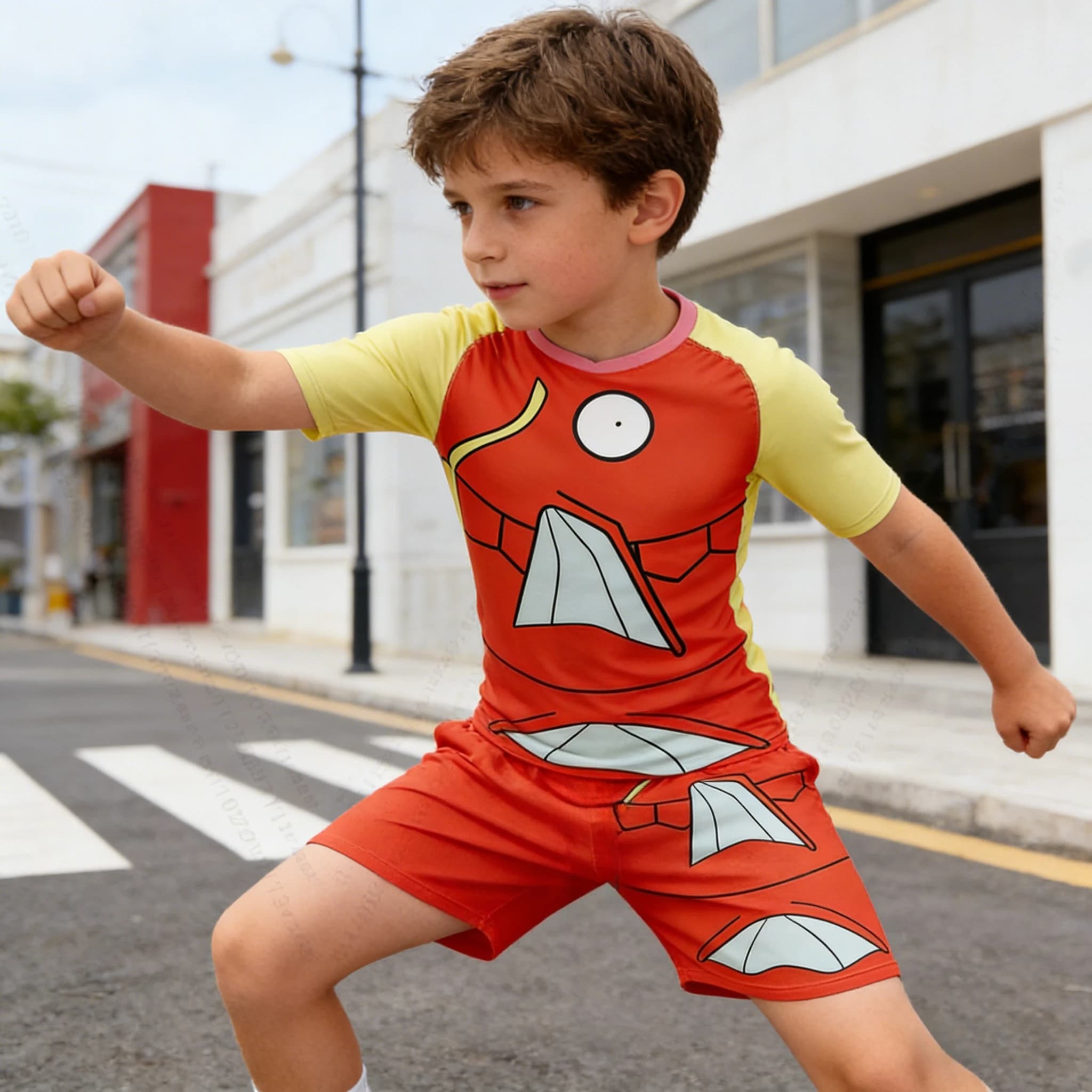 Magikarp Pokemon Anime Set Men's Cosplay with Print Gym T-shirt Pocket Monster Breathable Shorts for Exercise Sports Set for Kids Fast Drying