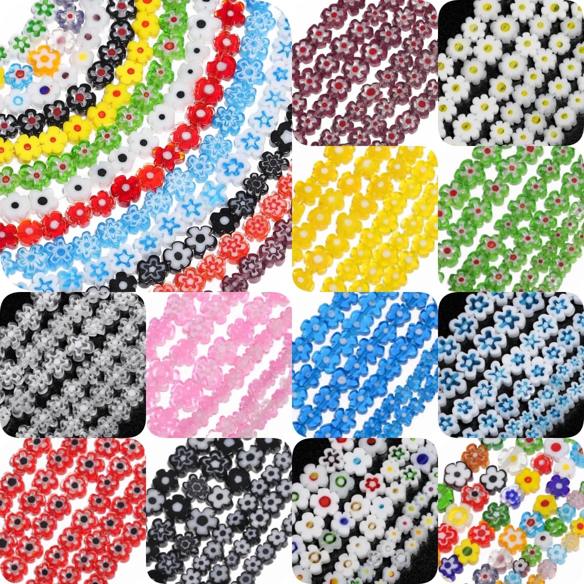 Perline piatte in vetro a lume di fiore da 4-8mm perline smaltate multicolori per la creazione di gioielli collana con bracciale fai da te accessori fatti a mano